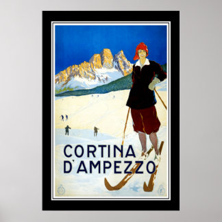 Reiseplakat Vintag Cortina D'Ampezzo Skifahren Poster