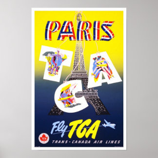 Reiseplakat Vintag Paris France Airlines Poster