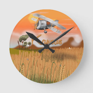 "Reiseplakat Vintage Kansas Weizenfeld" "kansas Runde Wanduhr