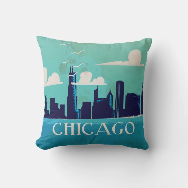 Reiseplakat von Chicago Kissen (Vorderseite)