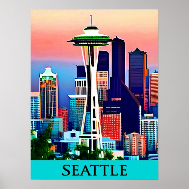 Reiseplakat von Seattle unter einem Morgenhimmel P Poster (Vorne)