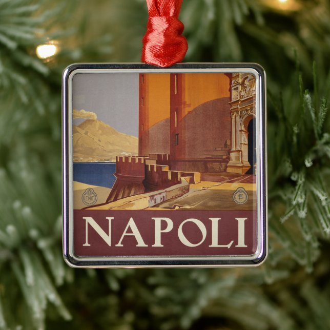 Reiseplakat von Vesuv und der Bucht von Neapel Ornament Aus Metall (Baum)