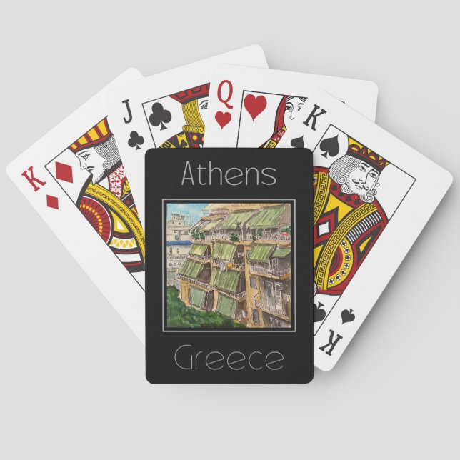 Reiseplakat Wasserfarbe von Athen Griechenland Spielkarten (Rückseite)