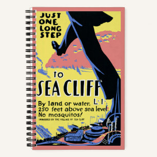 Reiseplakat zur Förderung von Sea Cliff, Long Isla Notizbuch