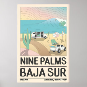 Reiseplakatdruck Baja-Küstenlinie mit Surfboards Poster