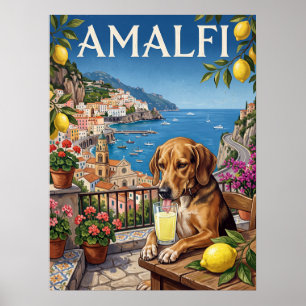 Reiseplakate im Vintage-Stil Amalfi Italien Hund Poster