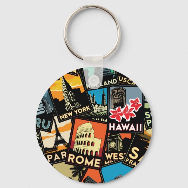 Reiseplakate Retro Vintage Europa asia usa Schlüsselanhänger (Vorderseite)