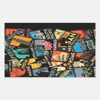 Reiseplakate Retro Vintage Europa Asien USA Rechteckiger Aufkleber