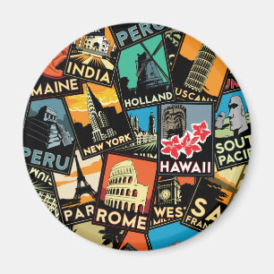 Reiseplakate retro Vintages Europa Asien USA Magnet