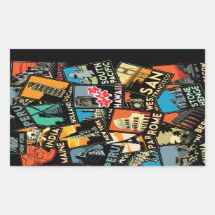 Reiseplakate retro Vintages Europa Asien USA Rechteckiger Aufkleber