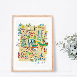Reiseplan Kuala Lumpur Gelb Asien Illustratorin Poster