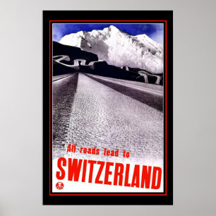 Reiseplan Vintag Schweiz Skifahren Poster