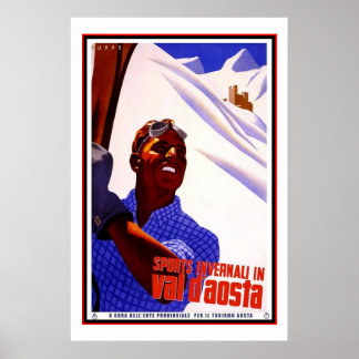 Reiseplan Vintag Val d'Aosta Italien Skifahren Poster