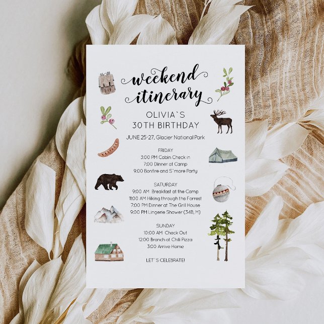 Reiseplan Wochenende im Wald Aquarell (Birthday Itinerary Weekend in the Woods Watercolor )