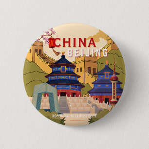 Reiseposter Peking China   Asiatische Stadt-Wandku Button