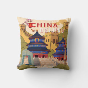 Reiseposter Peking China   Asiatische Stadt-Wandku Kissen