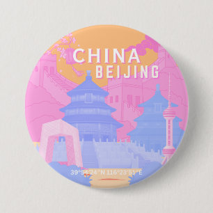 Reiseposter Peking China   Rosa & Blaue Pastellfar Button