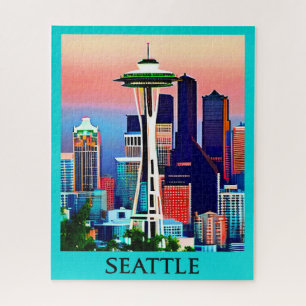 Reiseposter von Seattle unter einem Morgenhimmel Puzzle