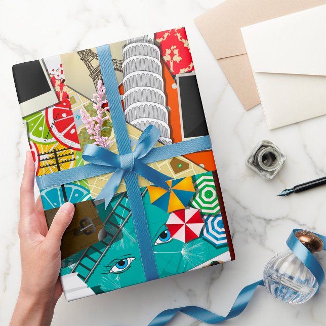 Reiserollage mit Ikonischen Sehenswürdigkeiten Url Geschenkpapier (Von Creator hochgeladen)