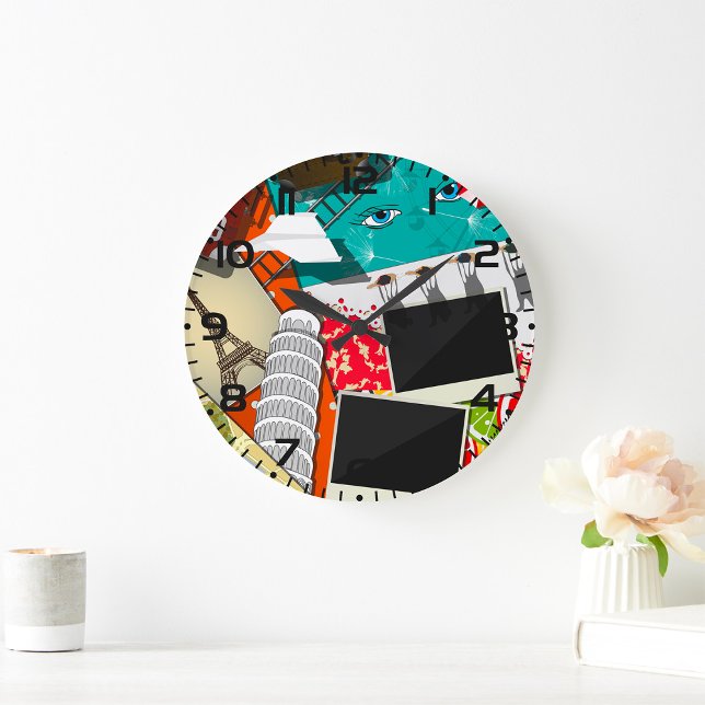 Reiserollage mit Ikonischen Sehenswürdigkeiten Url Große Wanduhr (Von Creator hochgeladen)