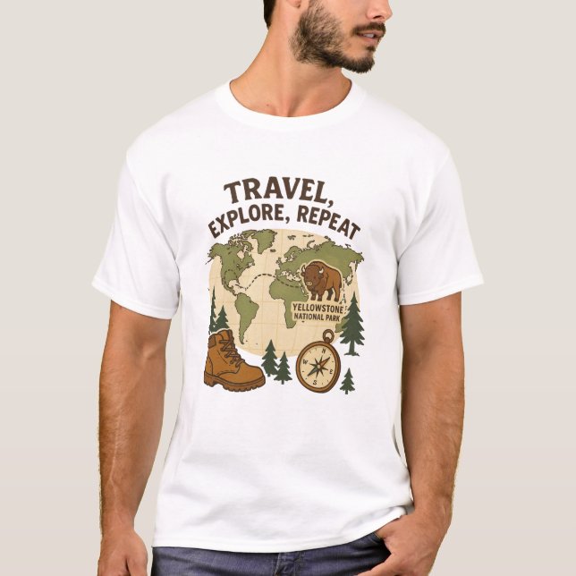 Reiseroute Repeat - Yellowstone Nationalpark T-Shirt (Vorderseite)