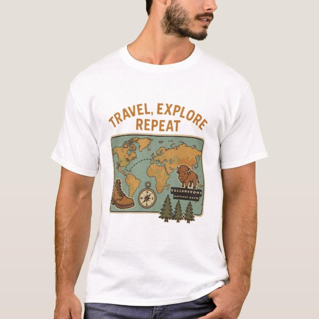 Reiseroute Repeat - Yellowstone Nationalpark T-Shirt (Vorderseite)