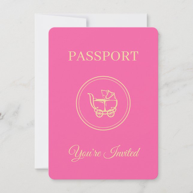 Reisethema Baby Dusche Pink Passport Einladung (Vorderseite)