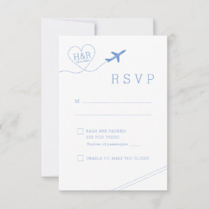 Reisethema Blue Airplane Minimalistisches Herz RSVP Karte