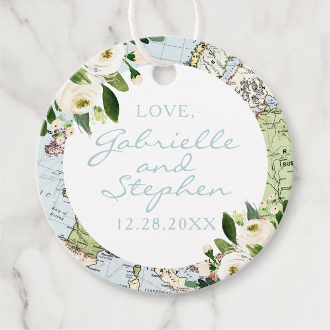 Reisethema Floral Blue Green und weiße Karte Geschenkanhänger (Vorderseite)