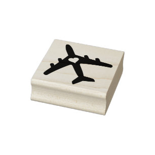 Reisethema Flugzeug Herz-Hochzeit in Urlaubsort Gummistempel