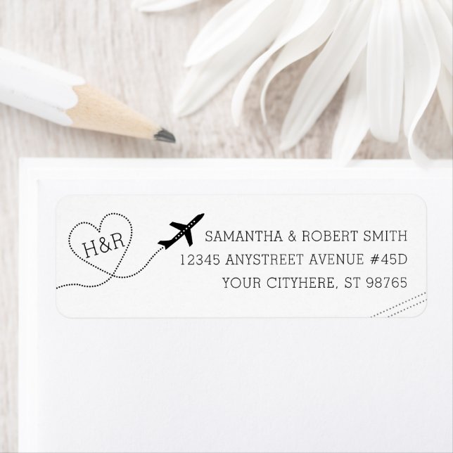 Reisethema Hochzeit Schwarz-weiße Rücksendeadresse (Insitu)