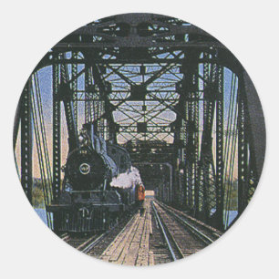 Reiseverkehr Zug auf Brücke im Vintage-Stil Runder Aufkleber