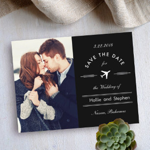 Reiseziel Flugzeug Save the Date Postkarte