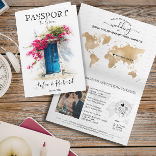 Reiseziel Hochzeit Santorin Griechenland Pass Einladung