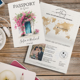 Reiseziel Hochzeit Santorin Griechenland Pass Einladung