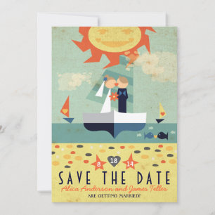Reiseziel Strand Vintage-Segelschiff Save the Date