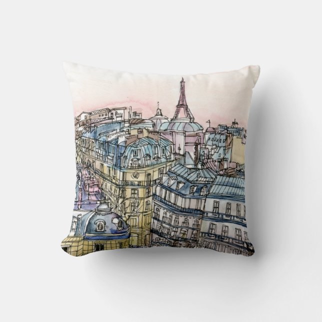 Reiseziele | Aquarell Eiffelturm & Paris Kissen (Vorderseite)