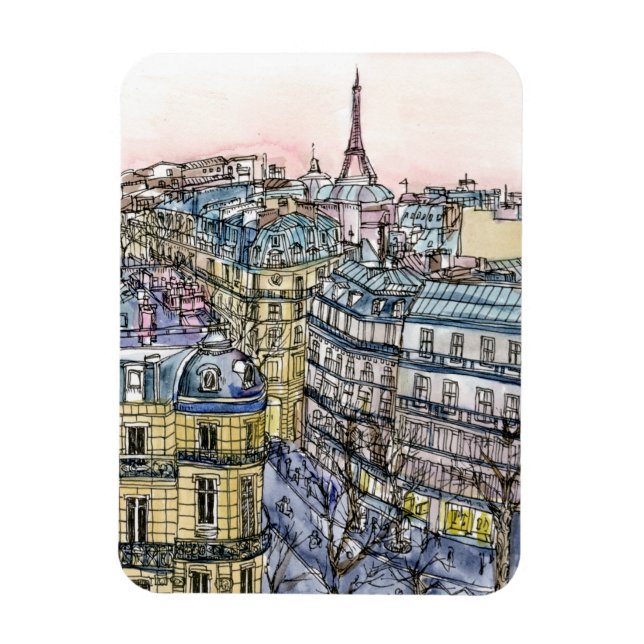 Reiseziele | Aquarell Eiffelturm & Paris Magnet (Vertikal)