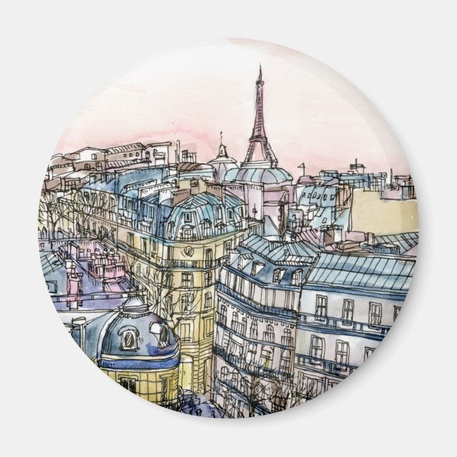 Reiseziele | Aquarell Eiffelturm & Paris Magnet (Vorne)