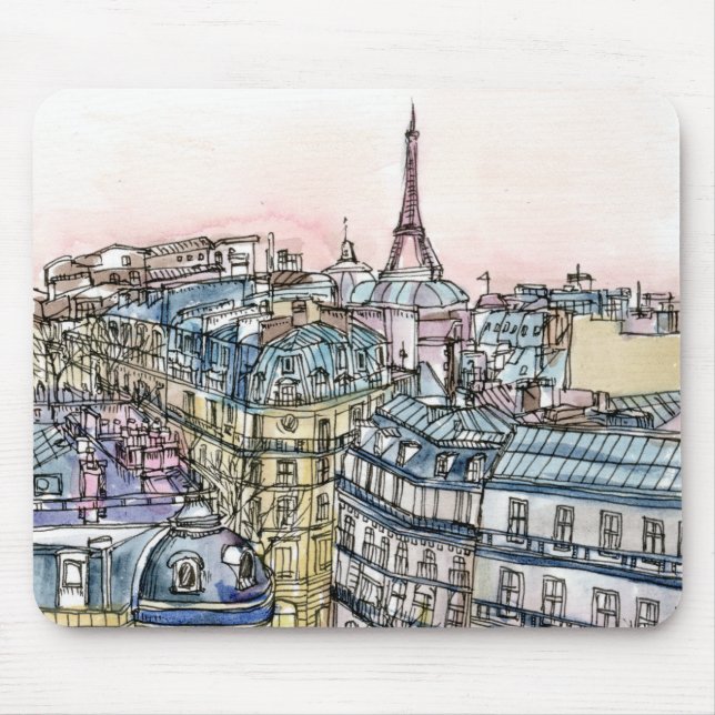 Reiseziele | Aquarell Eiffelturm & Paris Mousepad (Vorne)