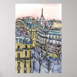 Reiseziele   Aquarell Eiffelturm & Paris Poster