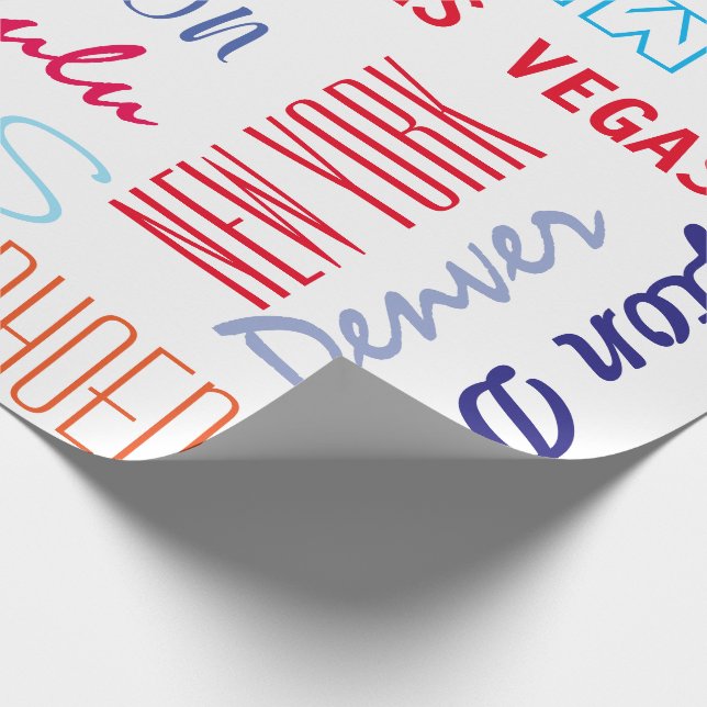 Reiseziele bis zu 16 Städte - Wörter oder Namen Geschenkpapier (Ecke)