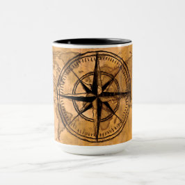 Reiseziele - Compass-Rose und Weltkarte Tasse