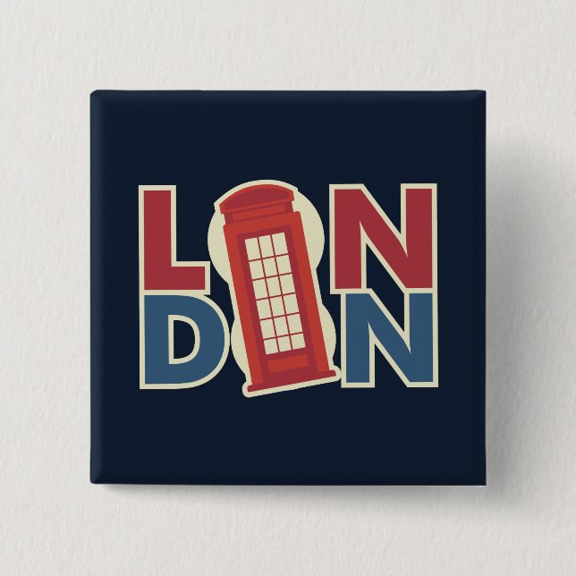 Reiseziele London Blue Red Phone Box Button (Vorderseite)