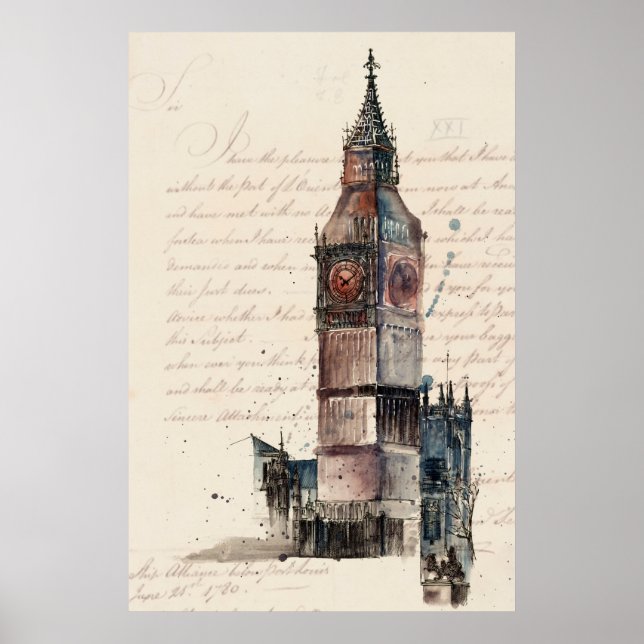 Reiseziele | Vintage Briefe von Big Ben Poster (Vorne)