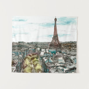 Reiseziele Vintage Eiffelturm in Paris Ansicht Wandteppich