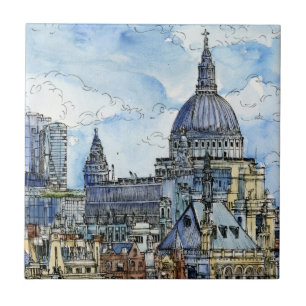 Reiseziele   Wasserfarbe Themse Wasserfront Fliese