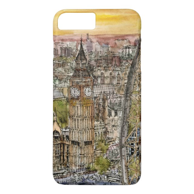 Reiseziele | Watercolor Big Ben & London Eye Case-Mate iPhone Hülle (Rückseite)