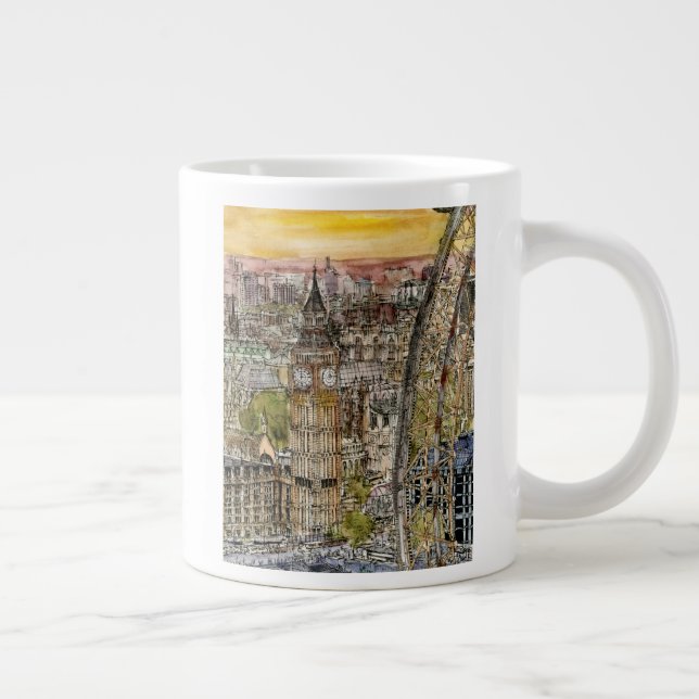 Reiseziele | Watercolor Big Ben & London Eye Jumbo-Tasse (Rechts)