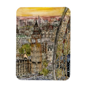 Reiseziele   Watercolor Big Ben & London Eye Magnet